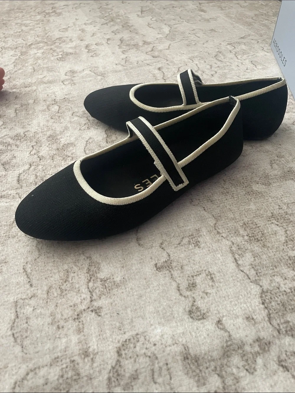 AEROSOLES Black Mary Jane Flats with Cream Piping